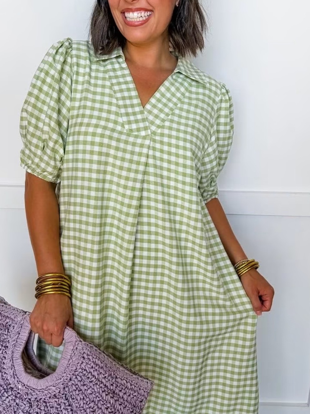 Umgee Picnic Perfect Gingham Midi Dress in Sage